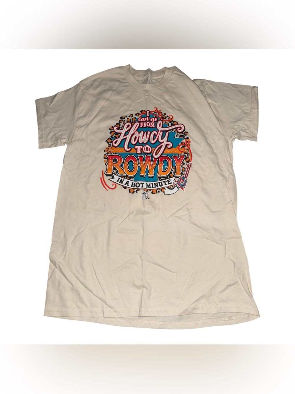 Graphic 'Howdy to Rowdy' Short Sleeve Tee - Beige